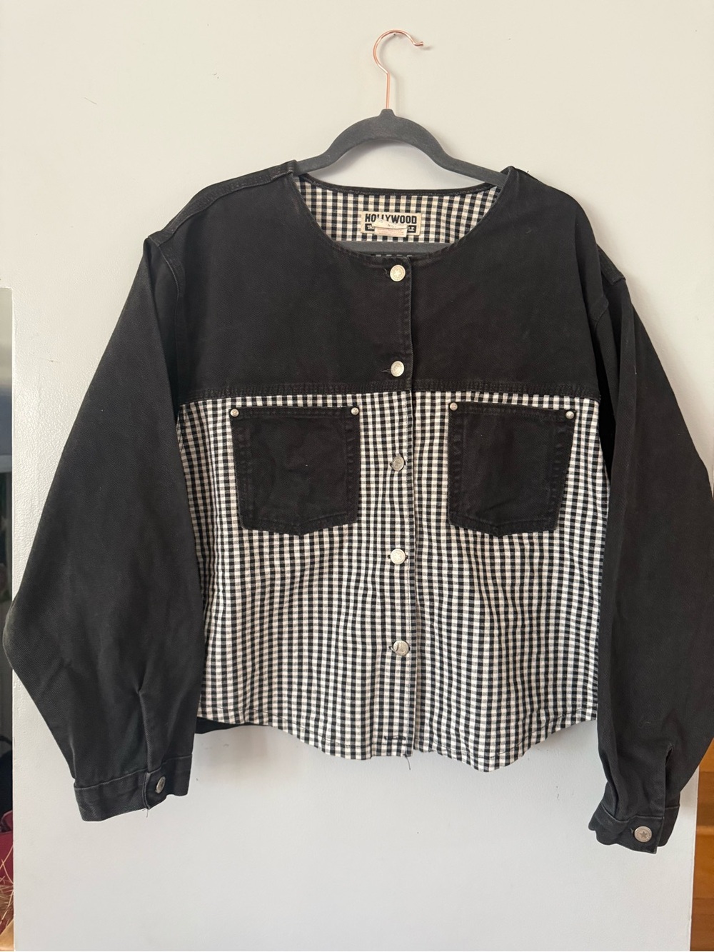 Vintage 90s Hollywood The Jean People Gingham Denim Button-Front Jacket/Shacket
